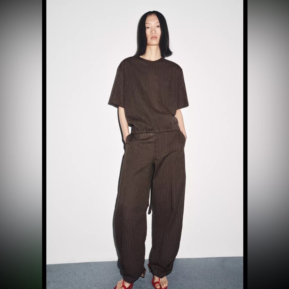ZW COLLECTION STRIPED LINEN BLEND TOP & BALLOON PANTS